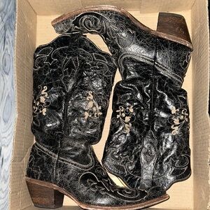 Corral Black Heeled Boots with Western Flair